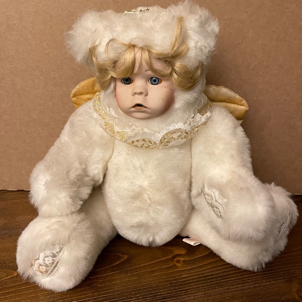 VTG Doll Wondertreat 16" Creepy Angel Face Bear Porcelain Jointed Plush Costume